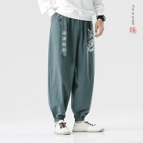 ✔️ Mens Cotton Linen Embroidered Pants 
